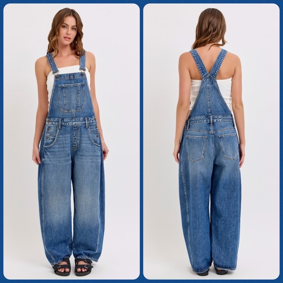 Cello Denim The Devin Mid Waisted Barrel Overall - Dark Wash Medium - Picture 2 of 6